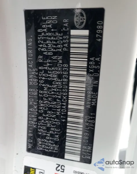 2025 Toyota Camry Xse from USA, damaged, VIN 4T1DAACK6SU183638